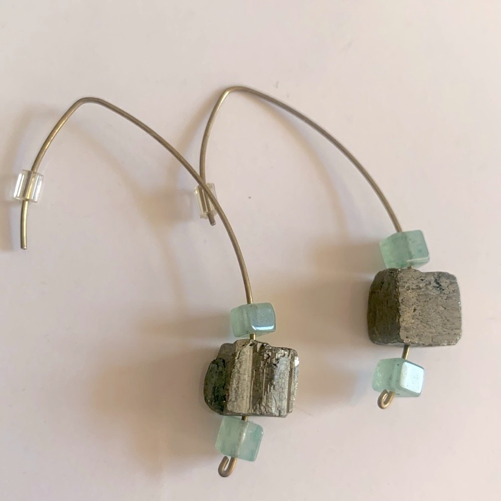 Raw pyrite and brass earrings